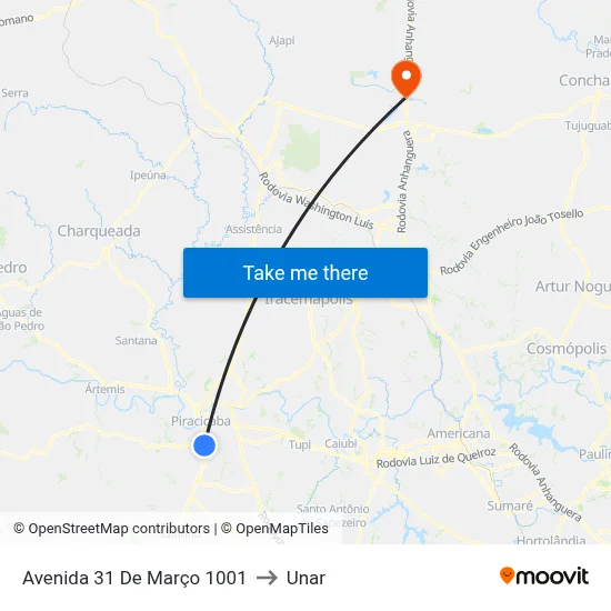 Avenida 31 De Março 1001 to Unar map