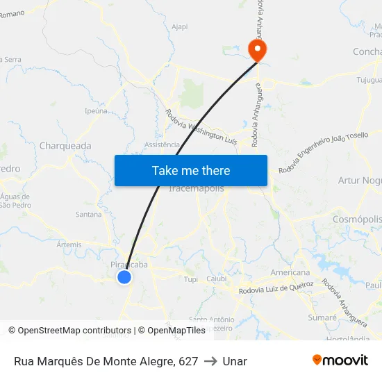 Rua Marquês De Monte Alegre, 627 to Unar map