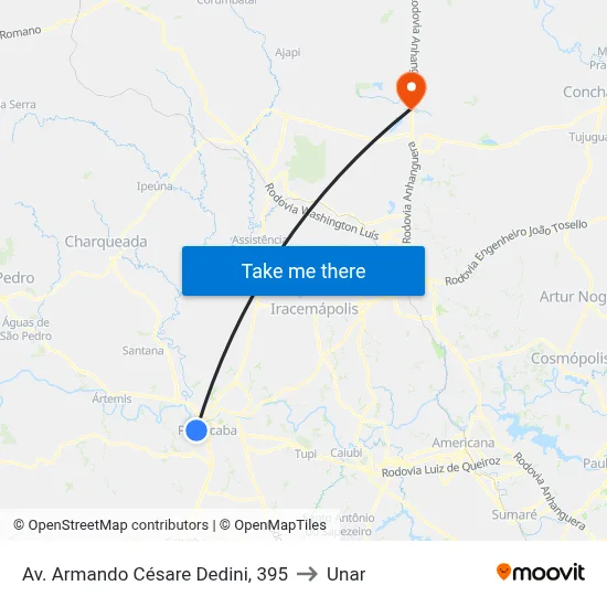Av. Armando Césare Dedini, 395 to Unar map