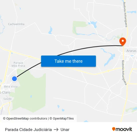 Parada Cidade Judiciária to Unar map