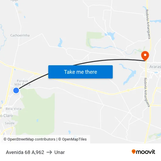 Avenida 68 A,962 to Unar map