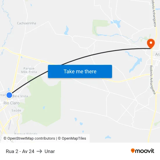 Rua 2 - Av 24 to Unar map
