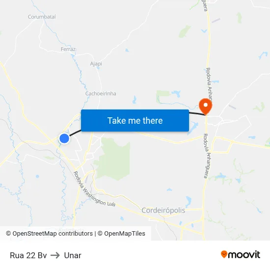 Rua 22 Bv to Unar map