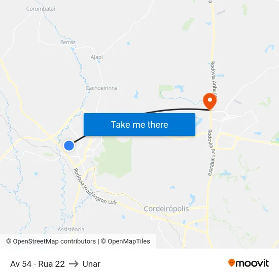 Av 54 - Rua 22 to Unar map
