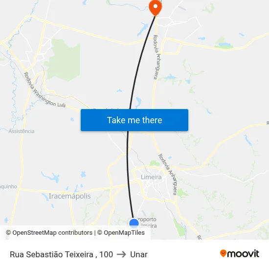 Rua Sebastião Teixeira , 100 to Unar map