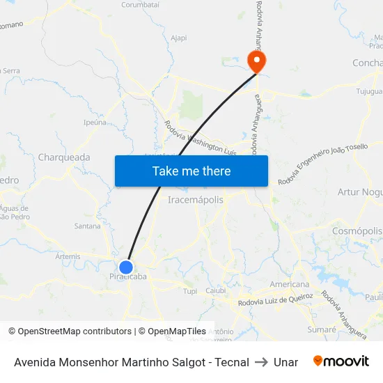 Avenida Monsenhor Martinho Salgot - Tecnal to Unar map