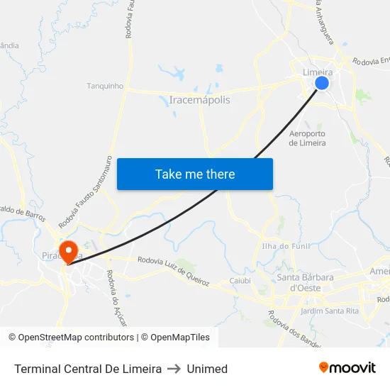 Terminal Central De Limeira to Unimed map