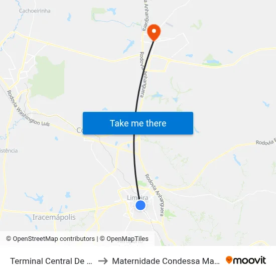 Terminal Central De Limeira to Maternidade Condessa Maria Cresp map