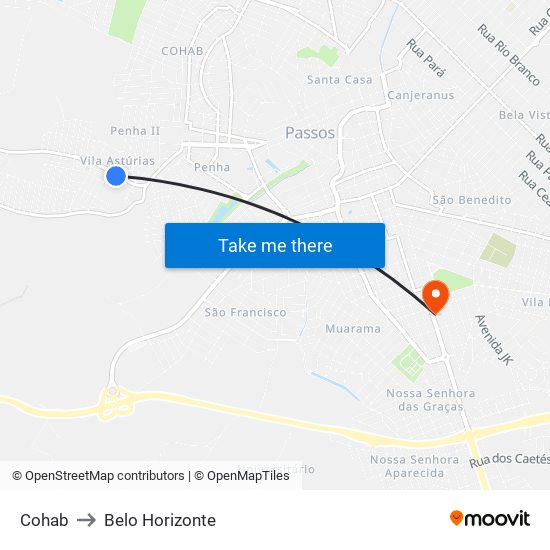 Cohab to Belo Horizonte map