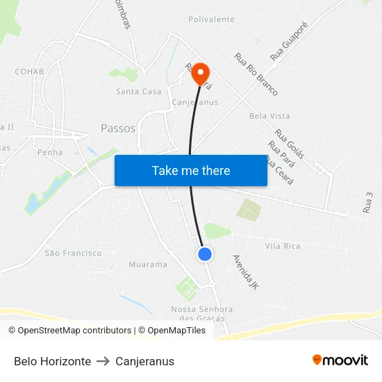 Belo Horizonte to Canjeranus map