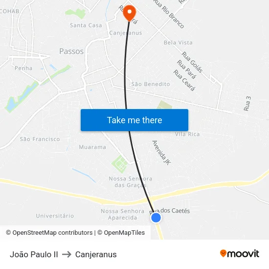 João Paulo II to Canjeranus map
