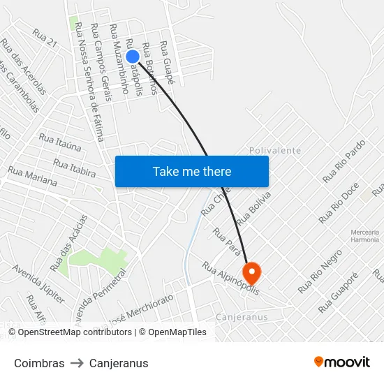 Coimbras to Canjeranus map