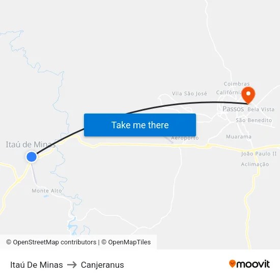 Itaú De Minas to Canjeranus map