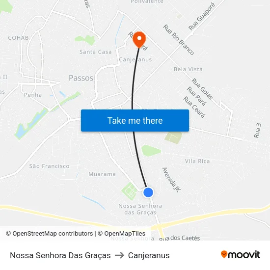 Nossa Senhora Das Graças to Canjeranus map