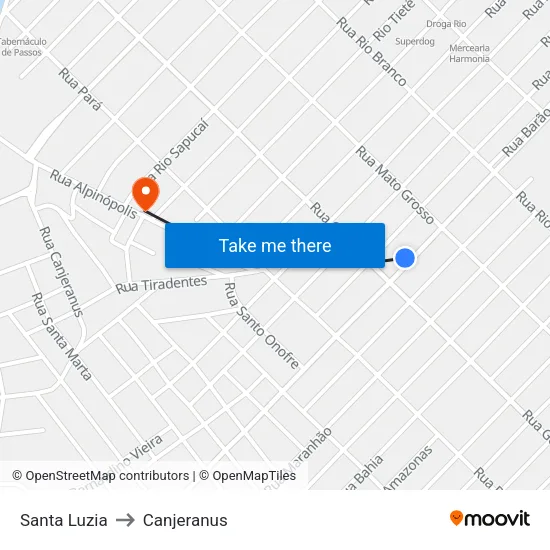 Santa Luzia to Canjeranus map