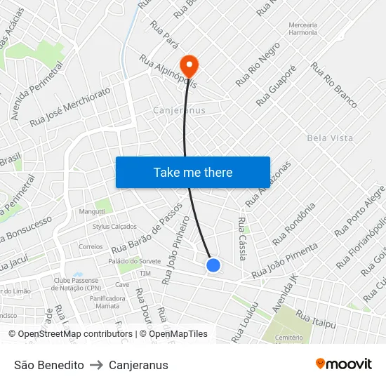São Benedito to Canjeranus map
