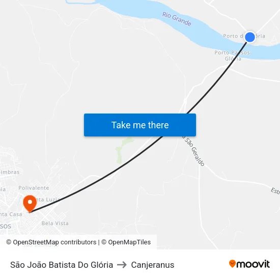 São João Batista Do Glória to Canjeranus map
