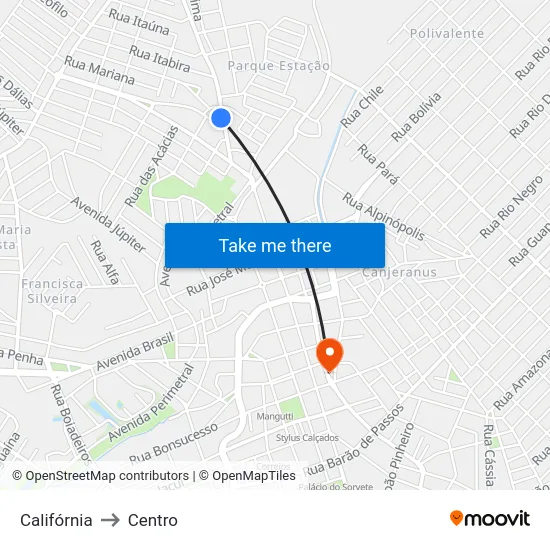 Califórnia to Centro map