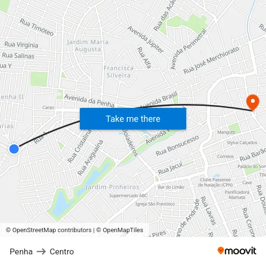 Penha to Centro map