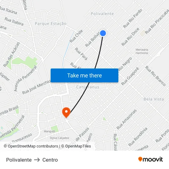 Polivalente to Centro map