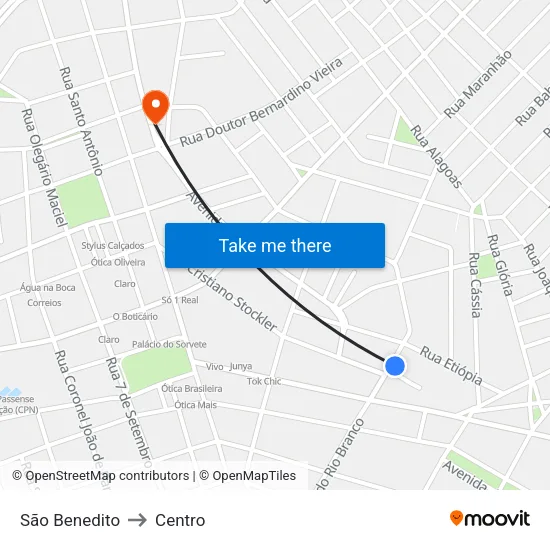 São Benedito to Centro map
