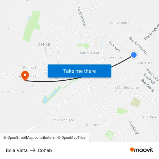 Bela Vista to Cohab map