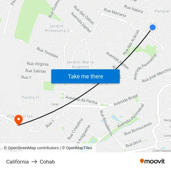 Califórnia to Cohab map