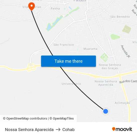 Nossa Senhora Aparecida to Cohab map