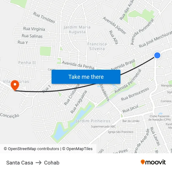 Santa Casa to Cohab map