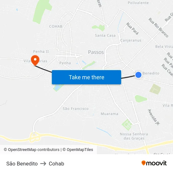 São Benedito to Cohab map