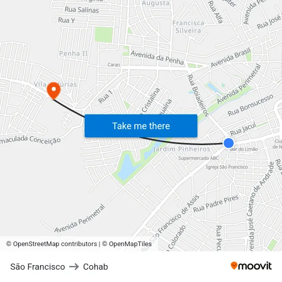 São Francisco to Cohab map