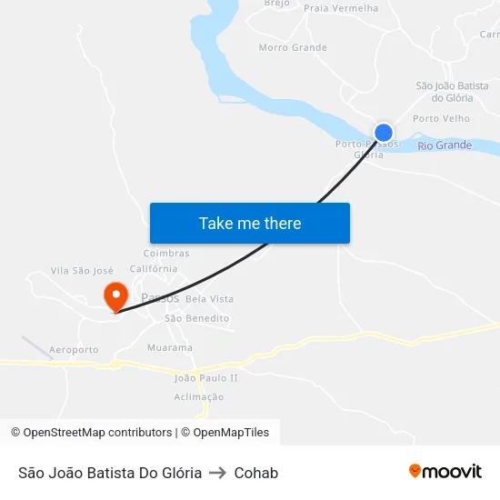 São João Batista Do Glória to Cohab map