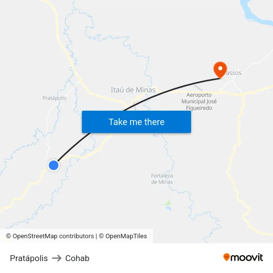 Pratápolis to Cohab map
