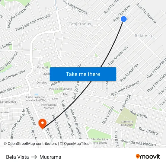 Bela Vista to Muarama map