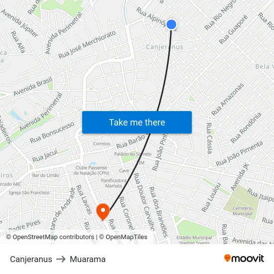 Canjeranus to Muarama map