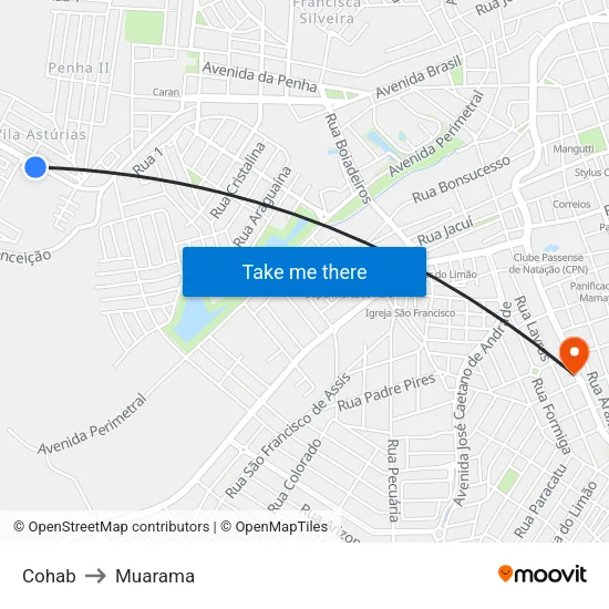 Cohab to Muarama map