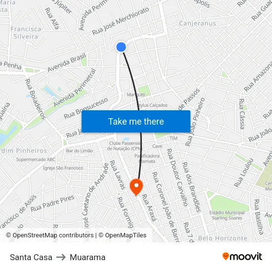 Santa Casa to Muarama map