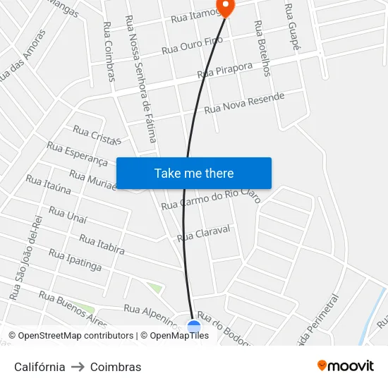 Califórnia to Coimbras map