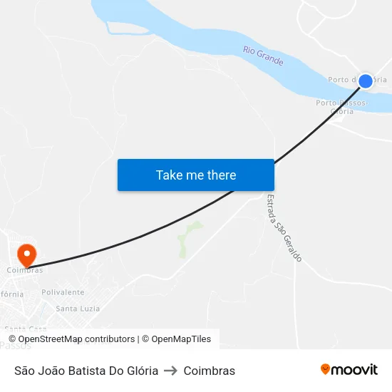 São João Batista Do Glória to Coimbras map
