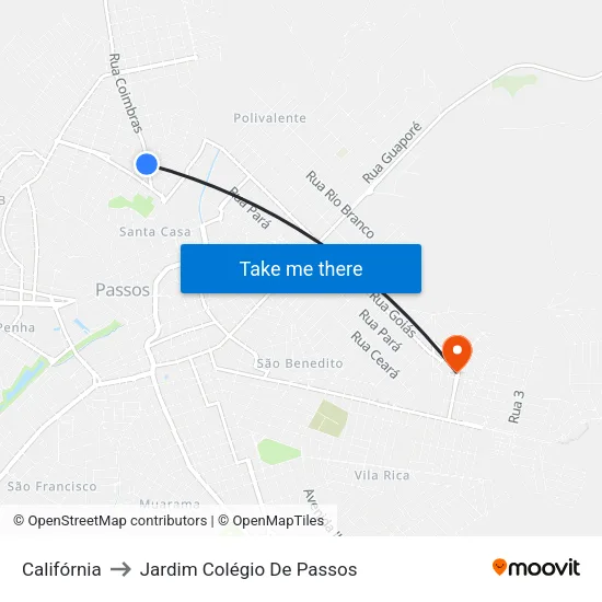 Califórnia to Jardim Colégio De Passos map