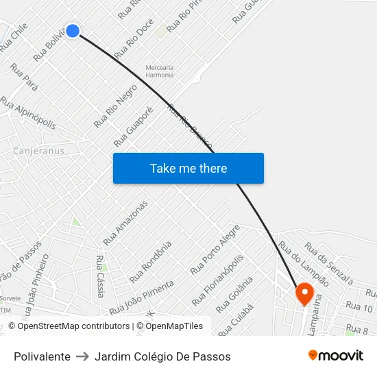 Polivalente to Jardim Colégio De Passos map