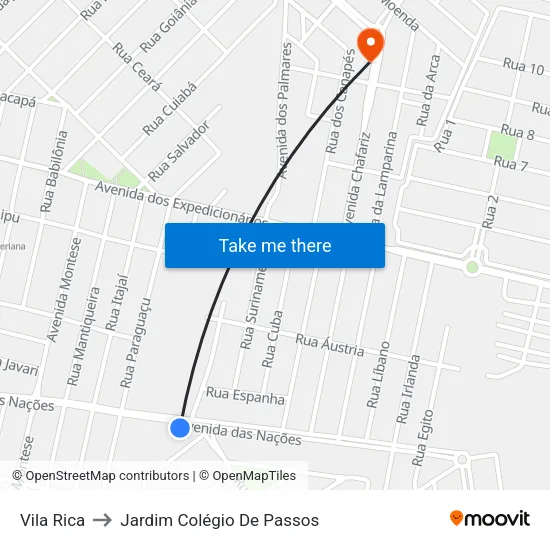 Vila Rica to Jardim Colégio De Passos map