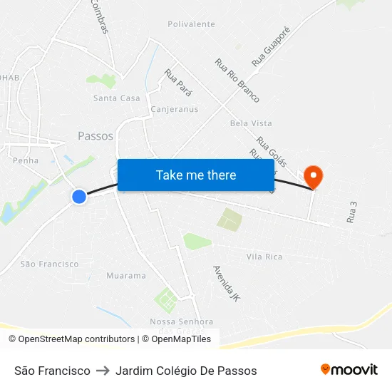 São Francisco to Jardim Colégio De Passos map