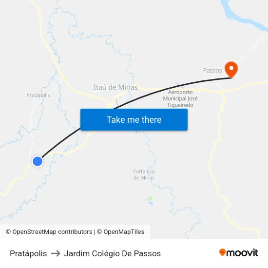 Pratápolis to Jardim Colégio De Passos map