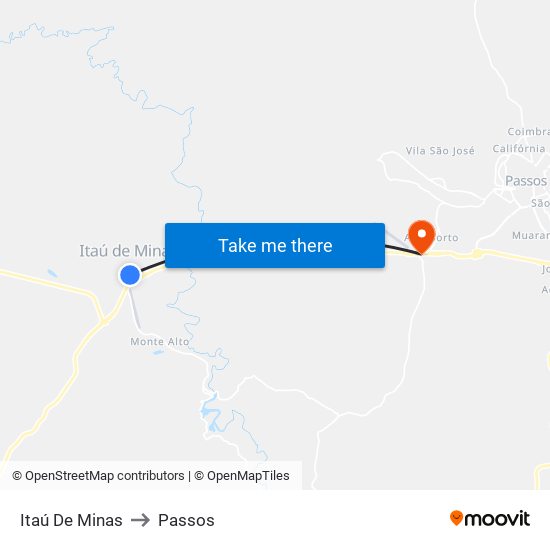 Itaú De Minas to Passos map