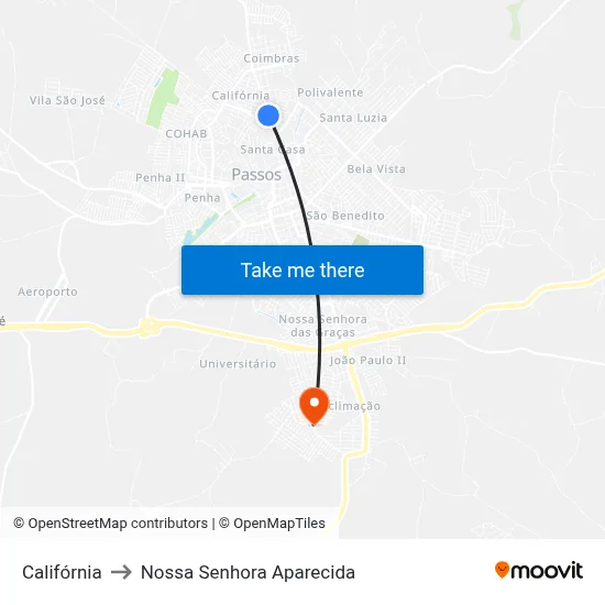 Califórnia to Nossa Senhora Aparecida map
