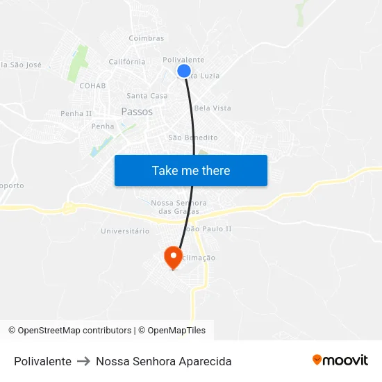 Polivalente to Nossa Senhora Aparecida map