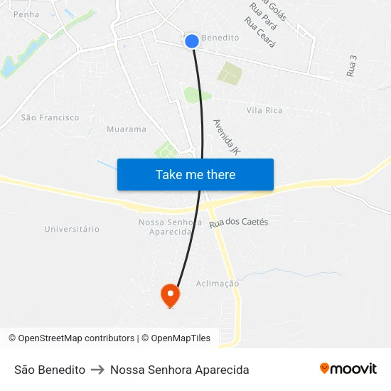São Benedito to Nossa Senhora Aparecida map