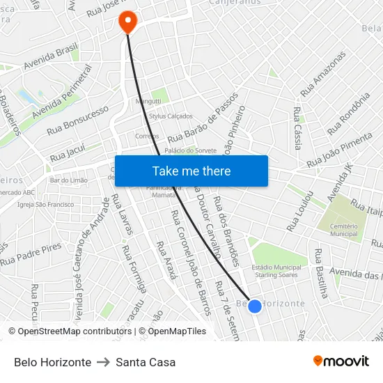 Belo Horizonte to Santa Casa map