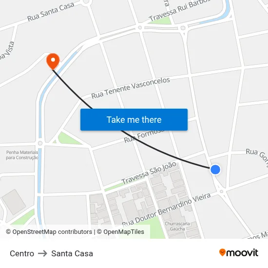 Centro to Santa Casa map
